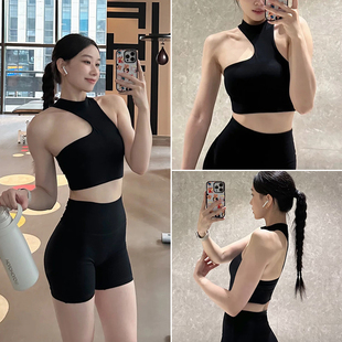 欧美性感黑色健身套装女带胸垫防震运动内衣普拉提训练瑜伽服文胸