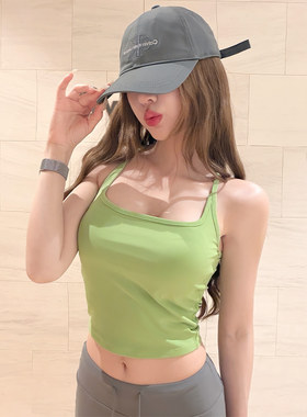 绿色专业健身吊带女带胸垫运动内衣普拉提训练专用瑜伽背心夏新款