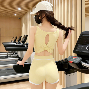 黄色设计感美背健身背心女带胸垫防震运动内衣高级感普拉提瑜伽服
