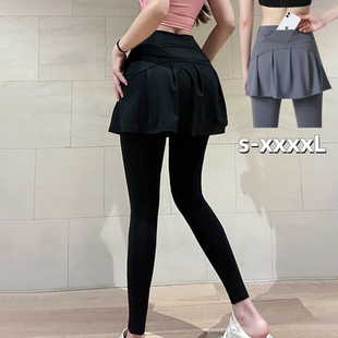 大码裤假两件瑜伽裙裤女高腰速干遮挡裙跑步外穿健身裤裙紧身跑步