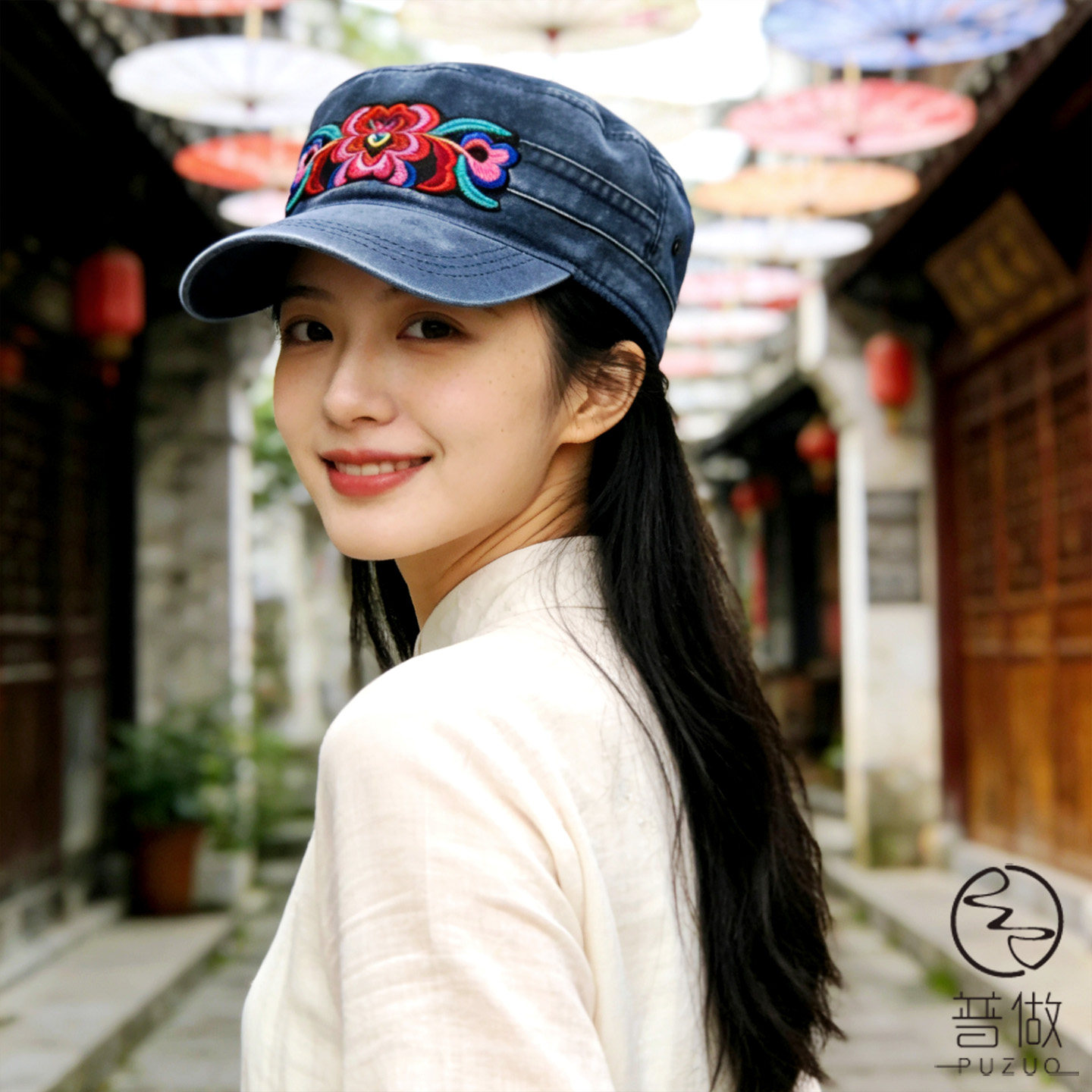新款鸭舌帽民族风刺绣女士遮阳棒球帽国风遮阳帽绣花休闲防晒帽子