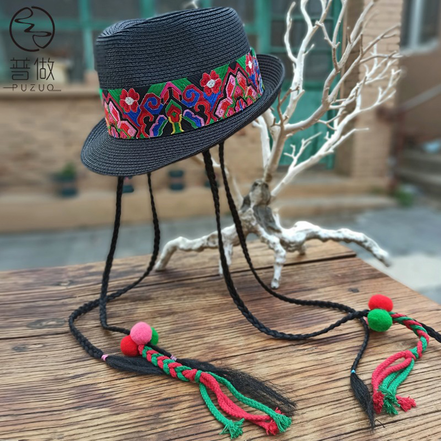 普做原创小众中国民族风出游女式刺绣花草帽子旅拍防晒个性遮阳帽