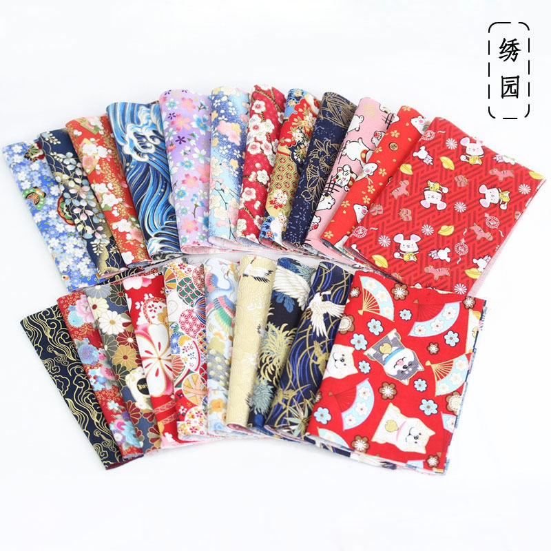 布艺DIY手工国产和风烫金布料招财猫樱花布片布组10cm 15cm多尺寸