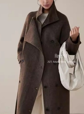 【Ress.M】十三行极简气质高领搭片绵羊毛羊绒双面呢大衣毛呢外套