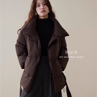 Mega.M极简90白鸭绒保暖外套零压果冻大翻领中长款羽绒服女新款