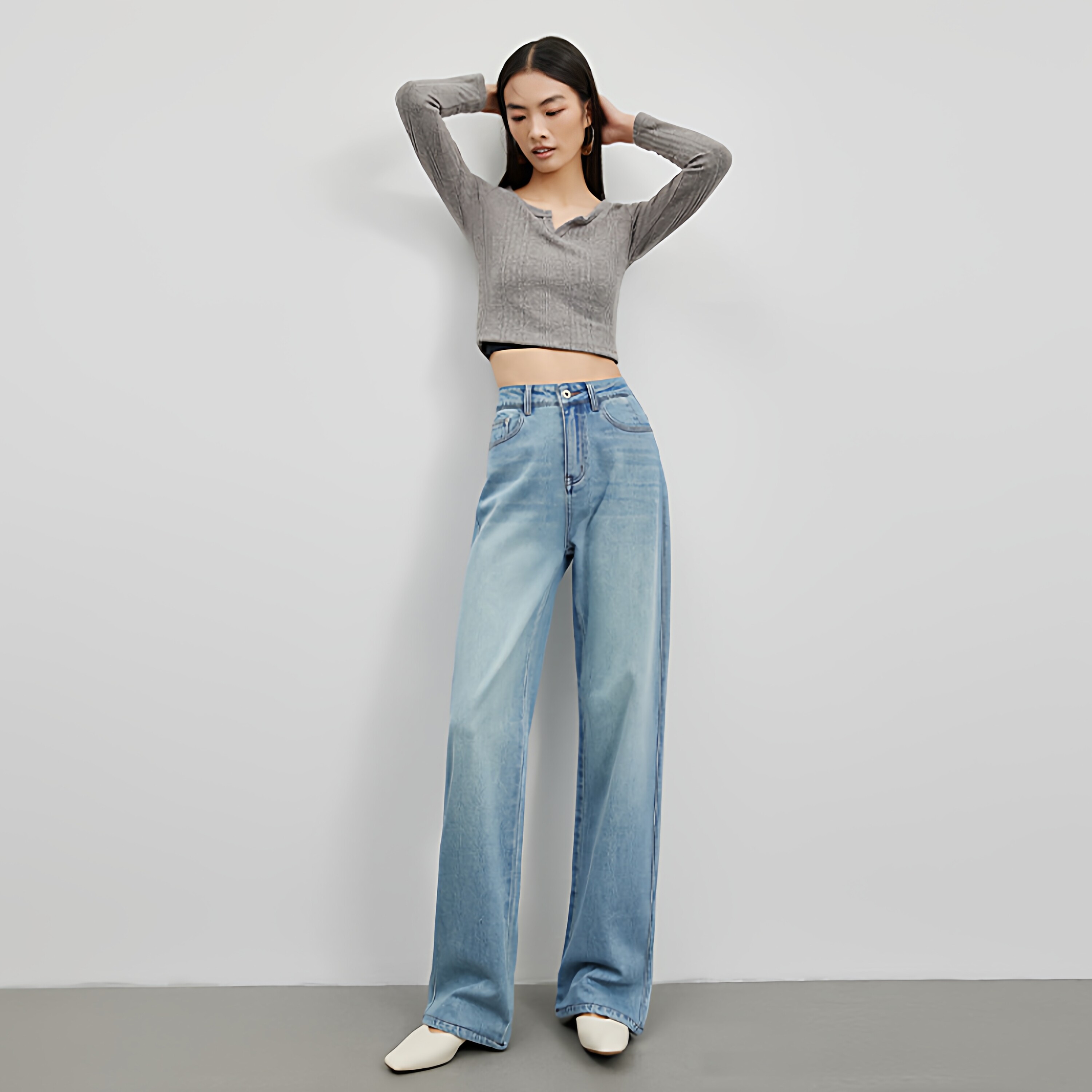 长款 高腰牛仔裤女2024春新牛仔裤
