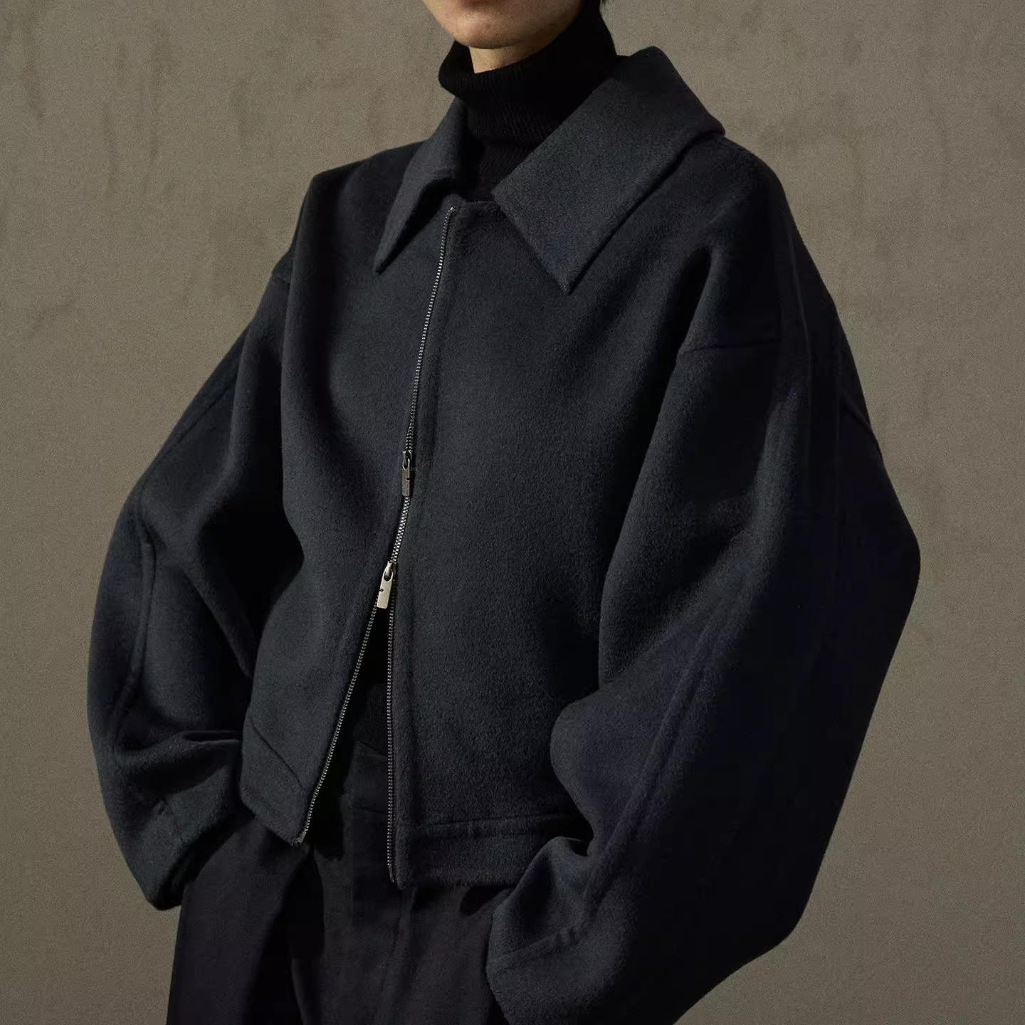 双面呢外套羊毛毛呢夹克女大衣