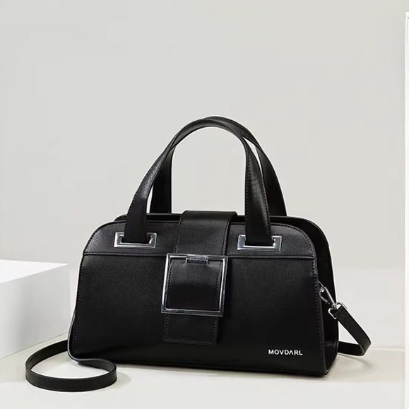 休闲简约风通勤PU材质手提包托特包大容量单肩包保龄球包斜挎包