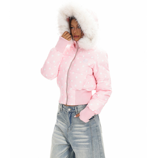 保暖棉服冬外套 复古圆环LOGO刺绣毛领波点短款 FORUYES官方店 美式