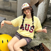 T恤短袖 FORUYES官方店 春夏格纹贴布绣国潮牌情侣男女宽松打底衫