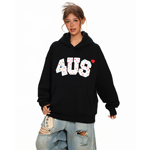 FORUYES官方店 秋冬季彩色爱心波点贴布刺绣情侣款宽松上衣连帽衫