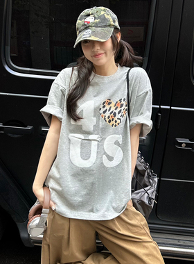 FORUYES官方店 夏季格子刺绣爱心发泡国潮牌情侣男女宽松T恤短袖