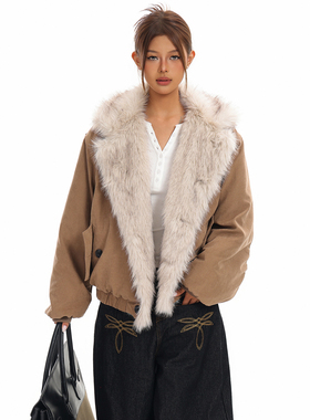 FORUYES官方店 美式复古座山雕毛领夹棉情侣加厚保暖棉服外套棉袄