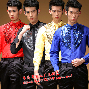 晚会歌手舞蹈表演男装 成人大合唱演出服舞台主持衬衣男士 亮片衬衫
