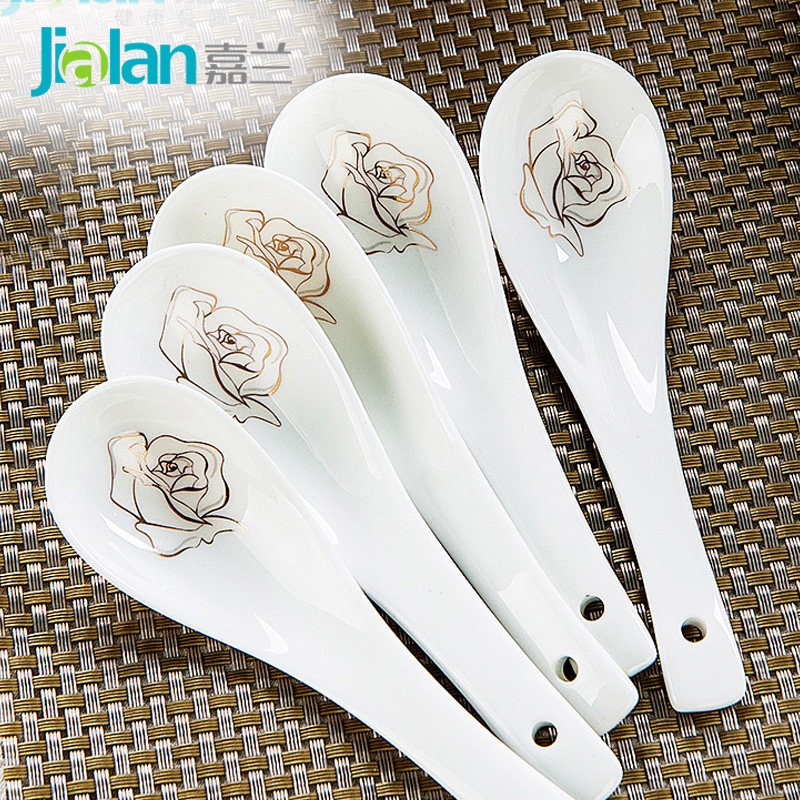 嘉兰骨瓷小汤勺中式家用陶瓷小勺子创意调味勺调羹喝汤吃饭勺