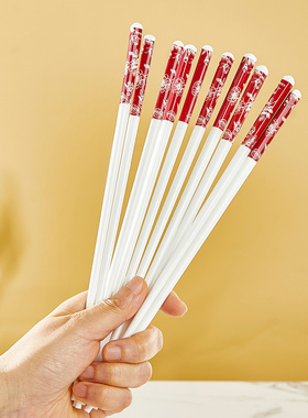 陶瓷筷子家用2025新款新中式喜庆红色过年吃饭筷子健康不发霉变形