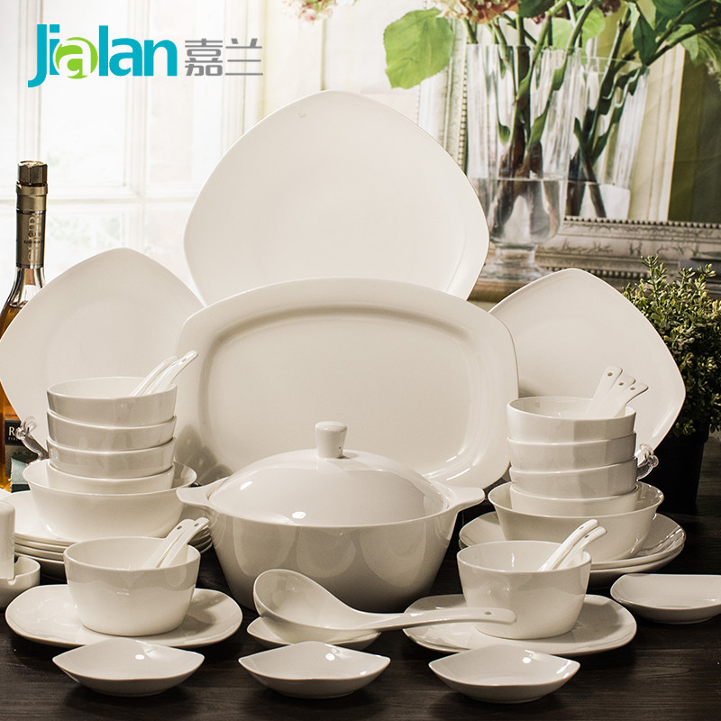 嘉兰唐山骨瓷餐具纯白骨瓷碗盘碟勺自由搭配可微波陶瓷餐具