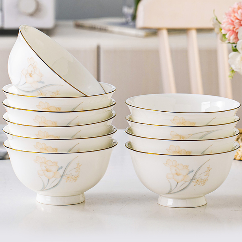 嘉兰骨质瓷轻奢家用米饭碗组合