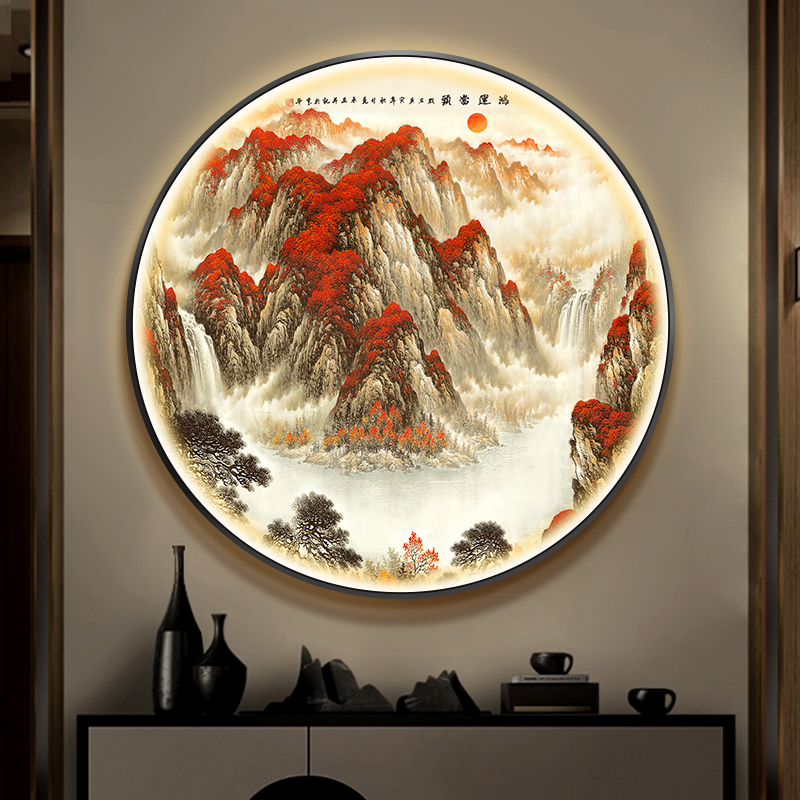 鸿运当头山水画旭日东升led带灯玄关过道餐厅挂画办公室壁画发光