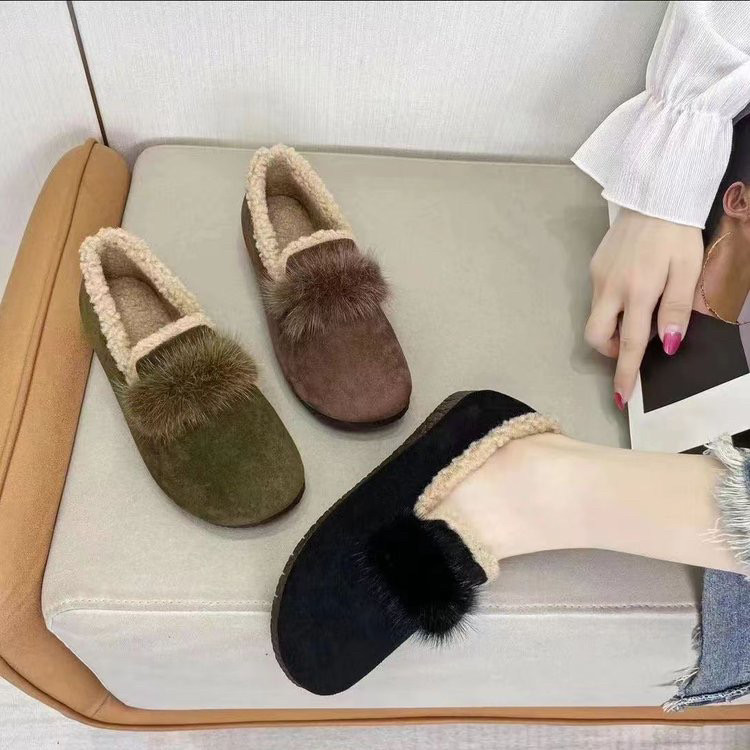 韩版冬季加绒保暖毛毛豆豆鞋女