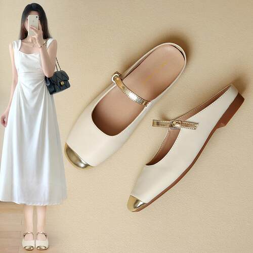 浅口一脚蹬单鞋女2026春夏新款外穿平底包头半托仙女风配裙子