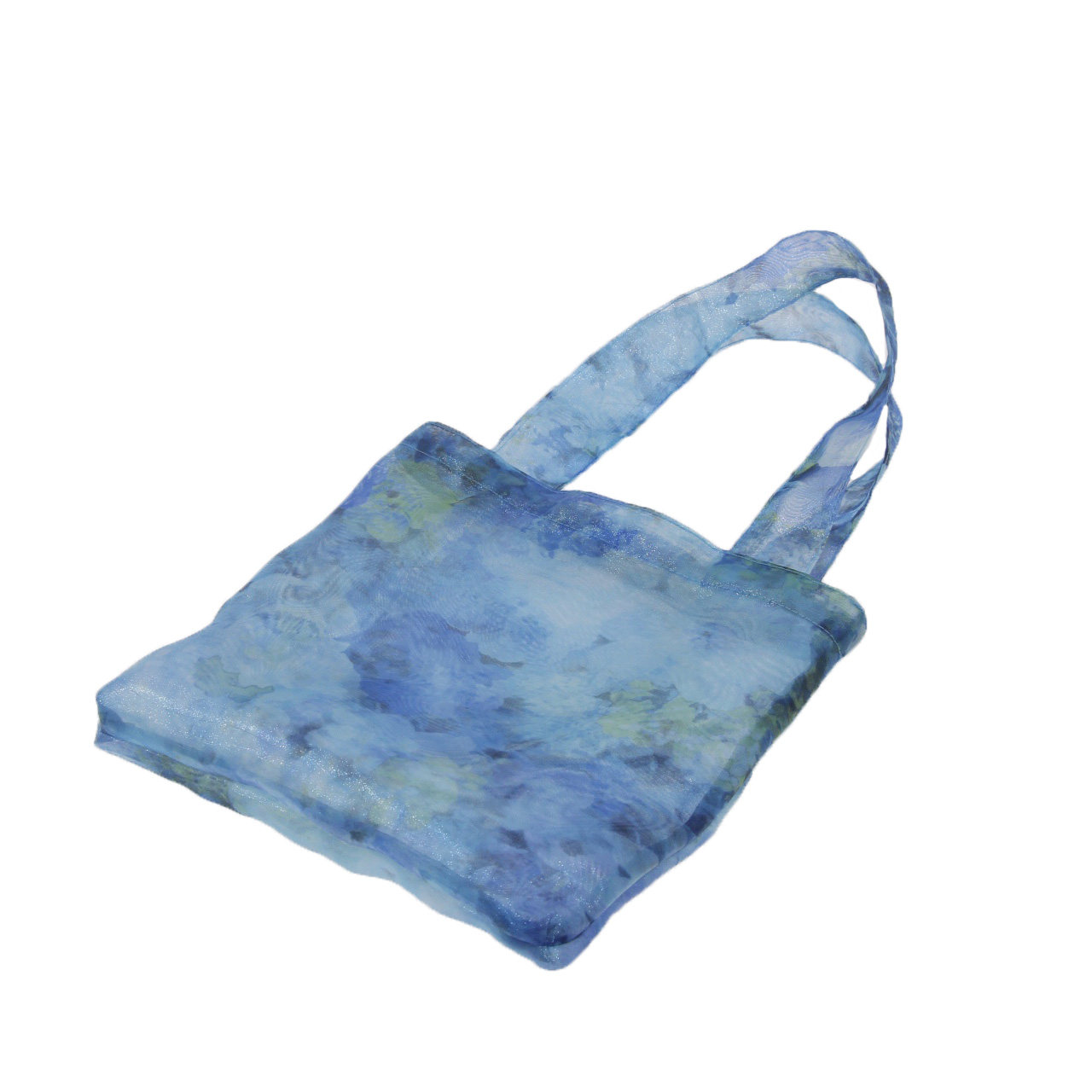 Amotional\蓝绿到货油画风纱袋红夏季手提袋花卉植物欧根纱原创