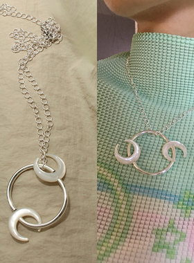 Amotional镜月 | 白蝶贝镀银项链月亮清冷叠戴小众原创礼物夏季