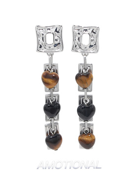 Amotional爱心黑虎眼石耳钉质感百搭天然石原创夏秋个性耳环女