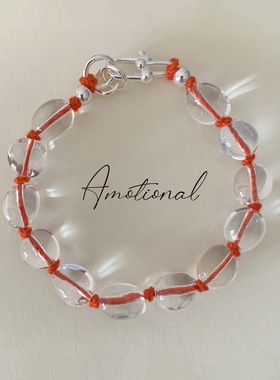 Amotional编绳随型白水晶925银手链叠戴原创手饰女礼物小众可爱