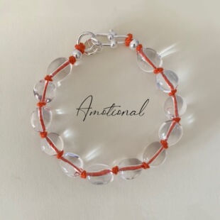 Amotional编绳随型白水晶925银手链叠戴原创手饰女礼物小众可爱