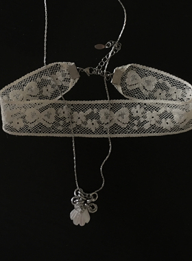 Amotional蕾丝choker项链女小众设计感蝴蝶结锁骨链颈链叠戴贝壳