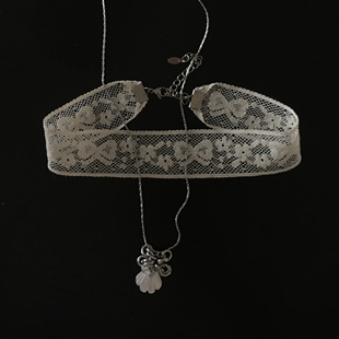 Amotional蕾丝choker项链女小众设计感蝴蝶结锁骨链颈链叠戴贝壳