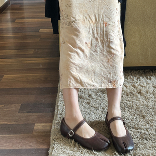 欧洲站春夏水洗马皮分趾玛丽珍复古芭蕾舞单鞋 浅口平底真皮 女新款