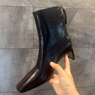 欧洲站早秋冬粗高跟配阔腿裤的鞋子法式短靴气质方头配裙子的裸靴