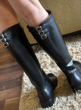 欧洲站秋冬新款大幂幂同款头层牛皮不过膝长靴宽筒围真皮骑士靴女