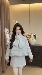 可可可欣【海冰淡蓝羽绒套装】女装洋气时尚休闲原创小众老钱风