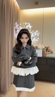 洋气时尚 品质女装 休闲原创小众老钱风 墨白学院套装 可可可欣