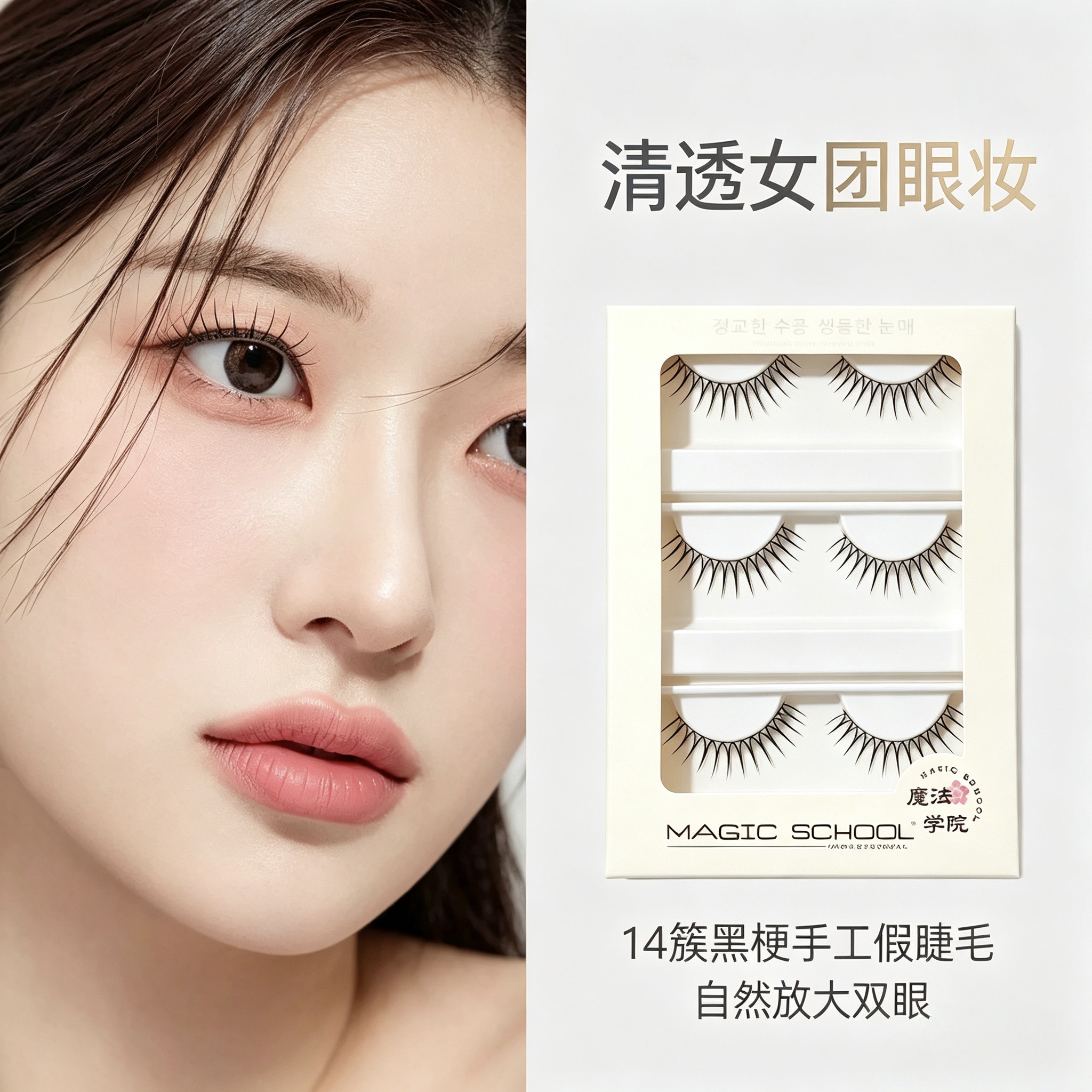 魔法学院韩国女团哈皮林手工假睫毛521根根分明上镜自然仿真3对装