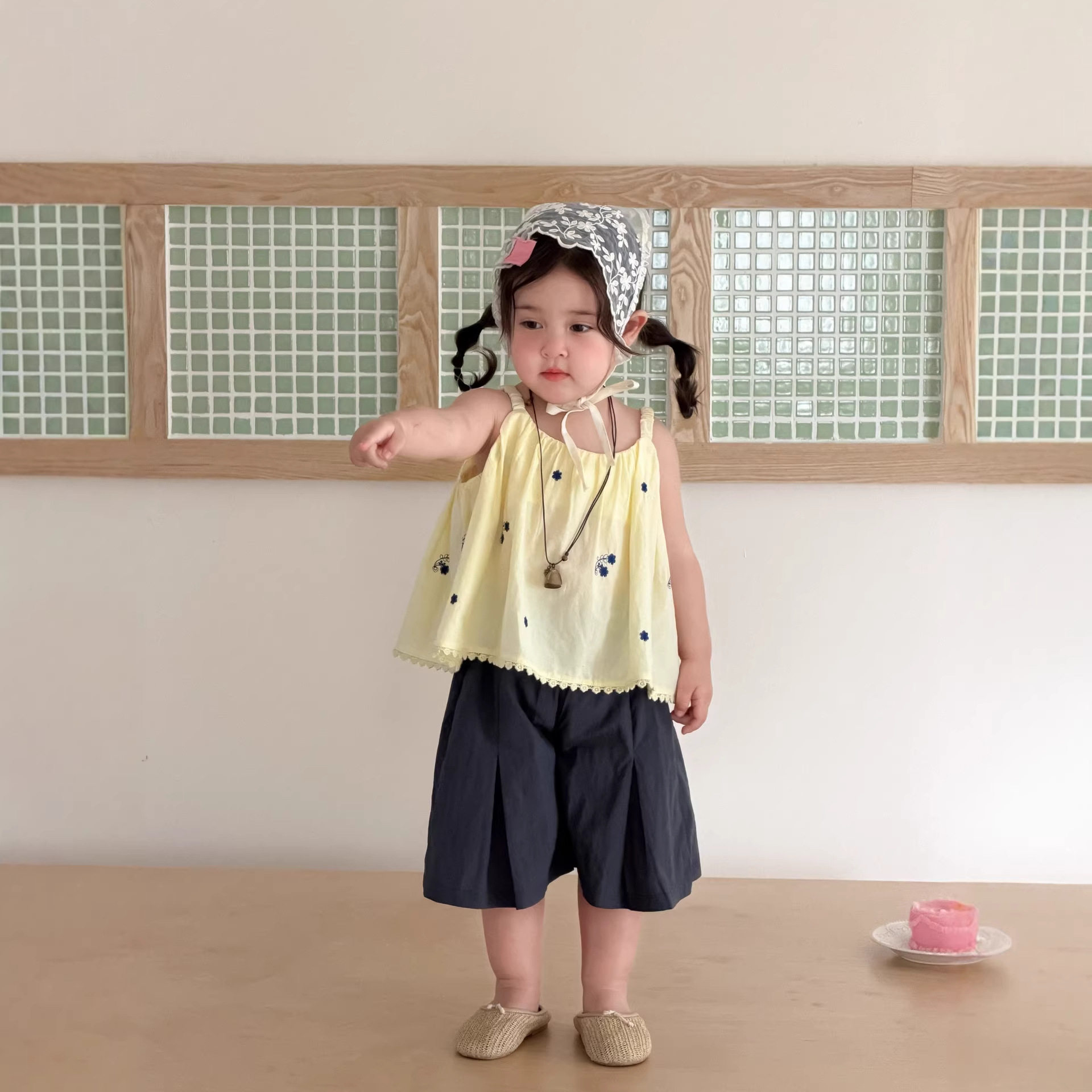 韩版女宝宝夏季吊带娃娃衫套装