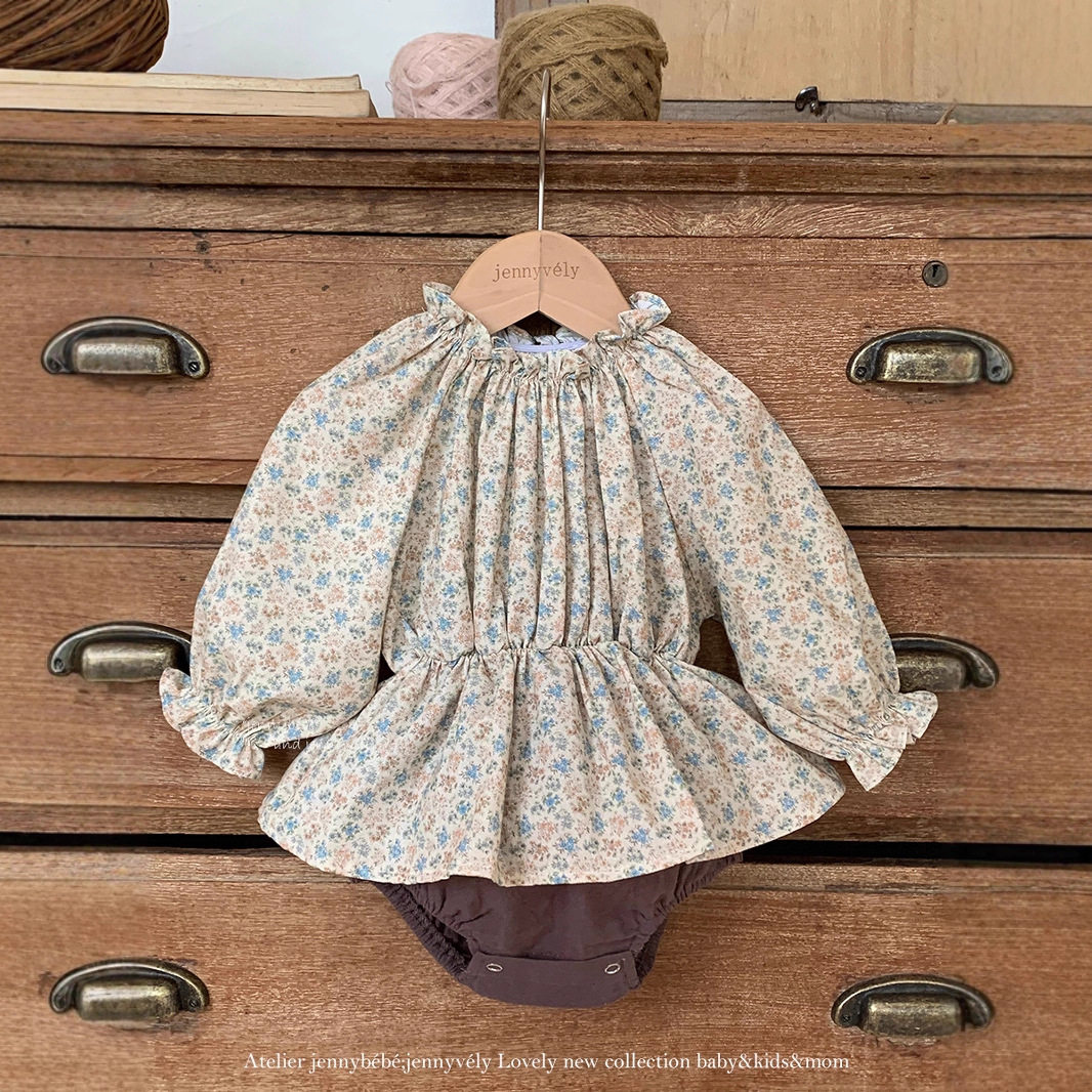 韩版童装 秋新款 婴儿女宝宝花边领衣服 小碎花爬服裙外出服哈衣