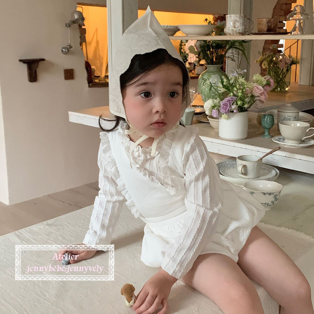 韩版婴幼儿女宝宝春装洋气花边背带包屁爬服韩版长袖上衣儿童服装