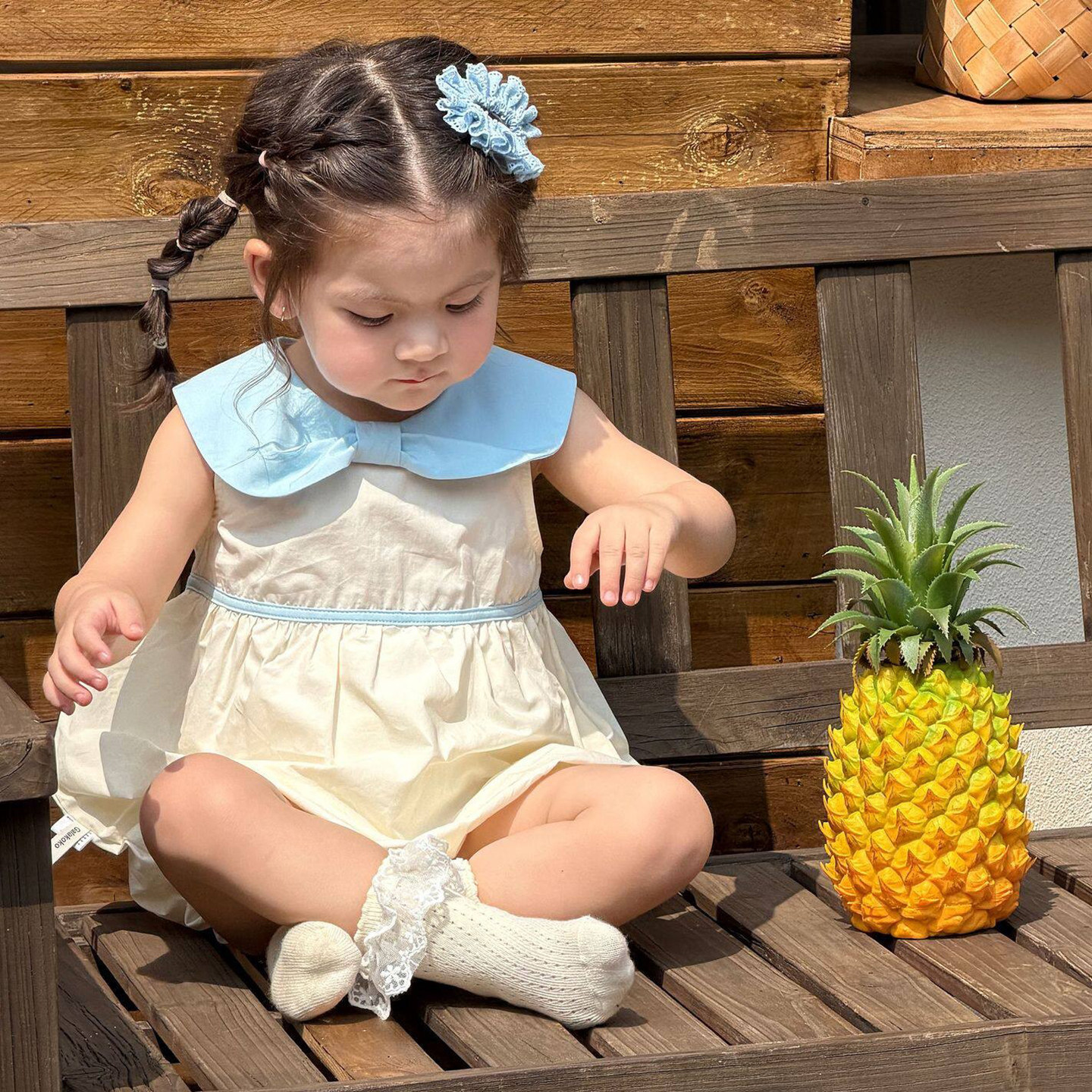 夏季婴儿海军领薄款蓝色爬服