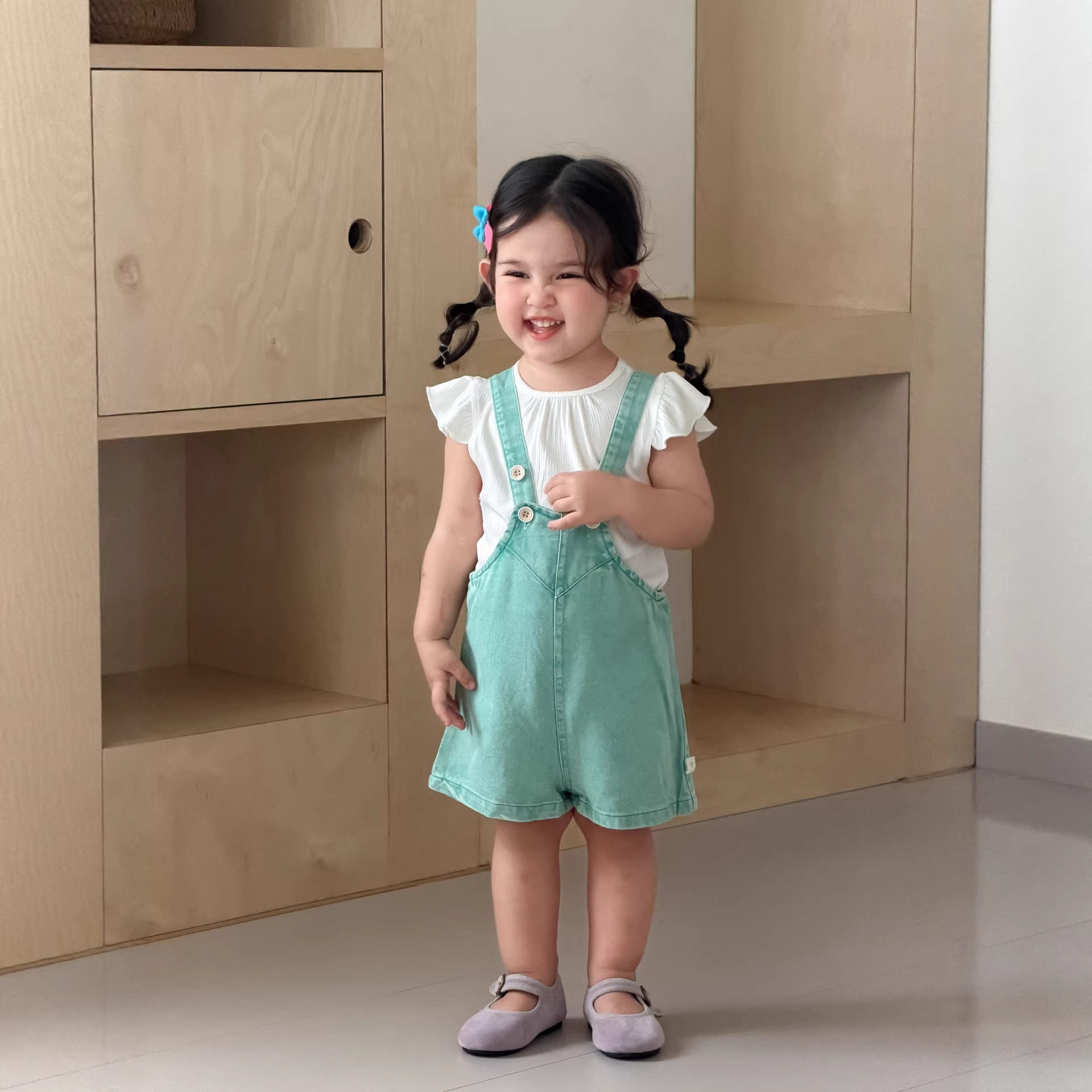 韩国夏季女宝宝纯棉飞飞袖套装