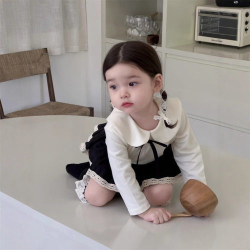 女童翻领娃娃衫包屁短裙套装2025秋季新款韩版童装儿童秋装