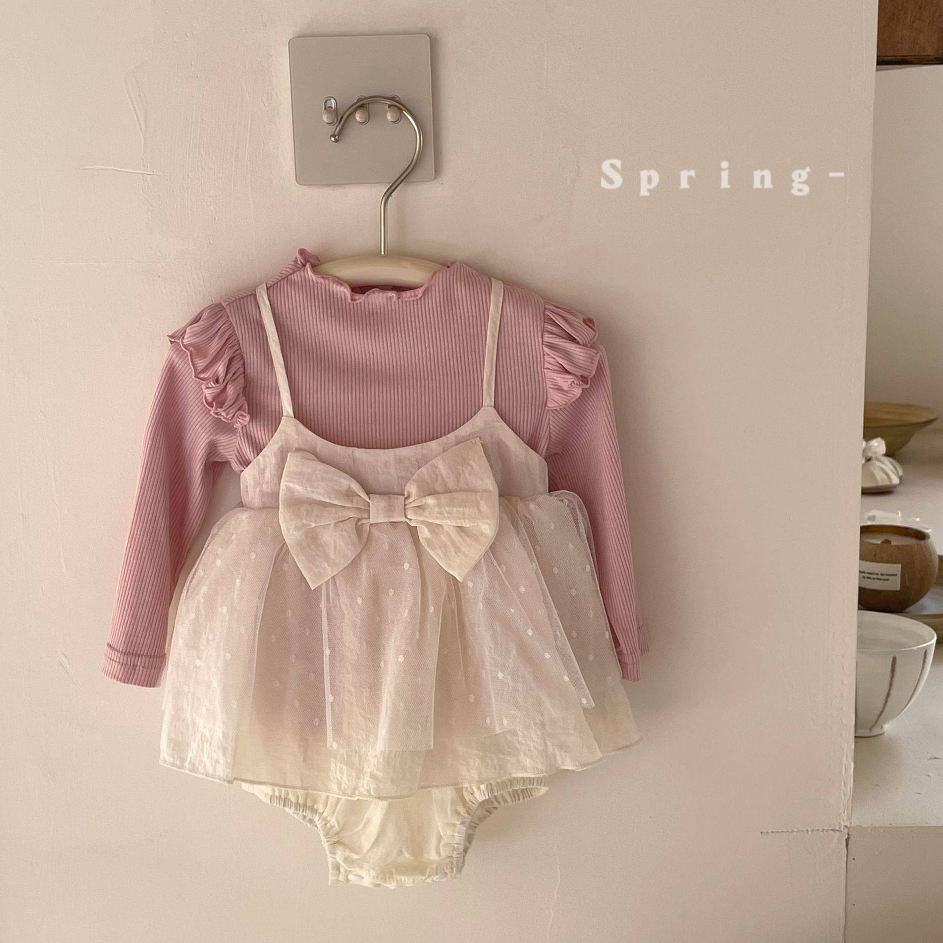 韩版夏季女童套装女宝宝两件套洋气连衣裙长袖背带裙公主裙纱裙