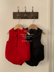jennybebe韩版童装秋冬女宝宝新年服婴儿连体三角爬服蝴蝶结哈衣