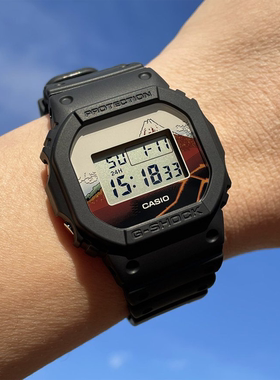 代购Casio DW-5600葛饰北斋主题款浮世绘图案印花男女运动手表