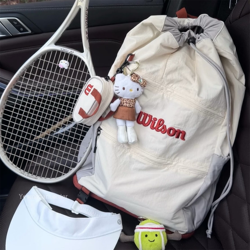 代购Wilson Drawstring V1威尔胜奶油黄咖logo刺绣抽绳男女网球包