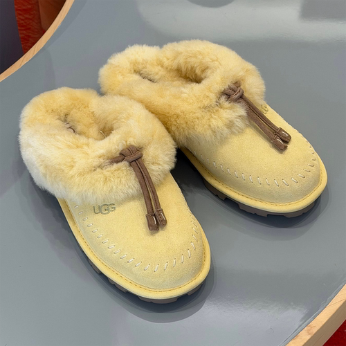 代购Ugg Coquette Stitch时尚鹅黄色保暖舒适一脚蹬鞋女士雪地靴