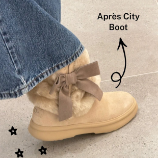 代购UGG Après City中筒靴张元英同款蝴蝶结袜套一体高筒雪地靴
